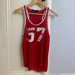 Isabel Marant linen red and white baseball style tank top